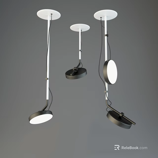 Modern Black and White Pendant Lights with Round Shades and Metal Brackets 3d model 