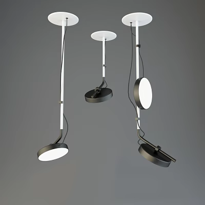 Modern Black and White Pendant Lights with Round Shades and Metal Brackets 3d model