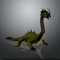 Green Fantasy Dragon Character With Red Spikes Long Neck And Scaled Body 3D Render