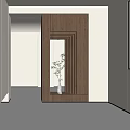 Modern Minimalist Entryway Hallway Interior Design With Wooden Structure Vase And Green Plants