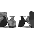 Pair Of Modern Leisure Chairs With Black And White Checkered Fabric And Black Frame