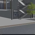 Modern Urban Post Station with Service Windows Green Trees and Tall Buildings