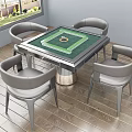 Square Mahjong Table and Four Gray Leather Chairs Set with Green Tabletop By Window 3d model
