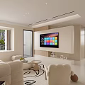 Modern Luxury Living and Dining Room Interior With Light Sofa Rug TV Wall And Windows