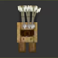 Minecraft Style Wooden Creature With Blocky Structure And Arrows On Head
