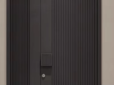 Modern Black Front Door With Vertical Lines Panel Handle And Secure Lock 3d model