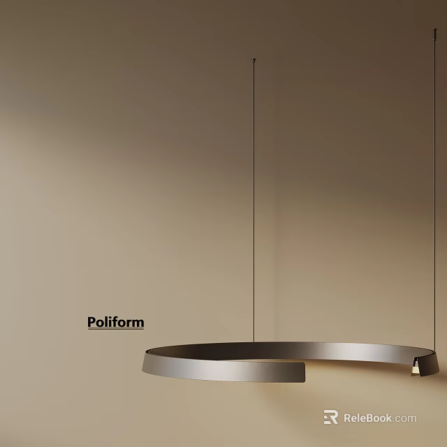 Pollform Modern Silver Circular Pendant Light Hanging On Beige Wall With Two Cables 3d model