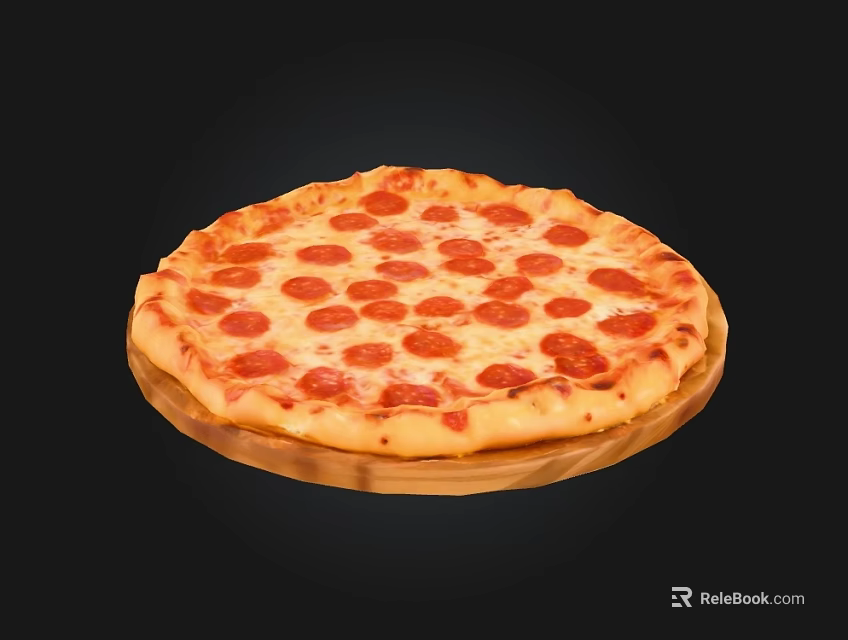 Freshly Baked Pepperoni Pizza with Melted Cheese and Tomato Sauce on Wooden Tray 3d model 