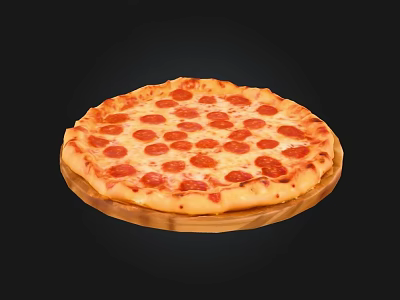 Freshly Baked Pepperoni Pizza with Melted Cheese and Tomato Sauce on Wooden Tray 3d model