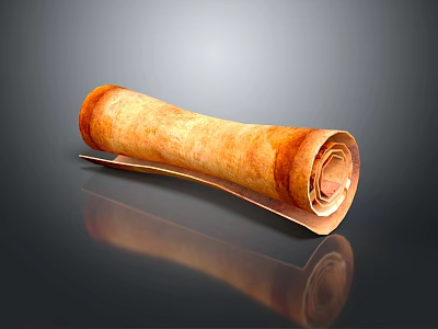Brown Textured Rolled Paper Scroll on Dark Background with Reflection Effect 3d model