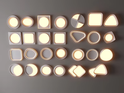 Modern Decorative Ceiling Lights in Various Shapes Illuminated on Gray Background 3d model