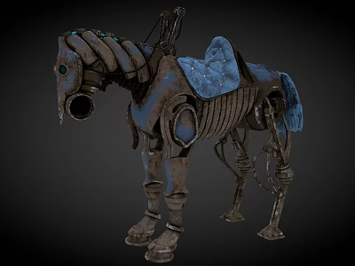 Mechanical Horse Furniture With Industrial Metal Frame And Blue Saddle Design 3d model
