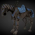 Mechanical Horse Furniture With Industrial Metal Frame And Blue Saddle Design