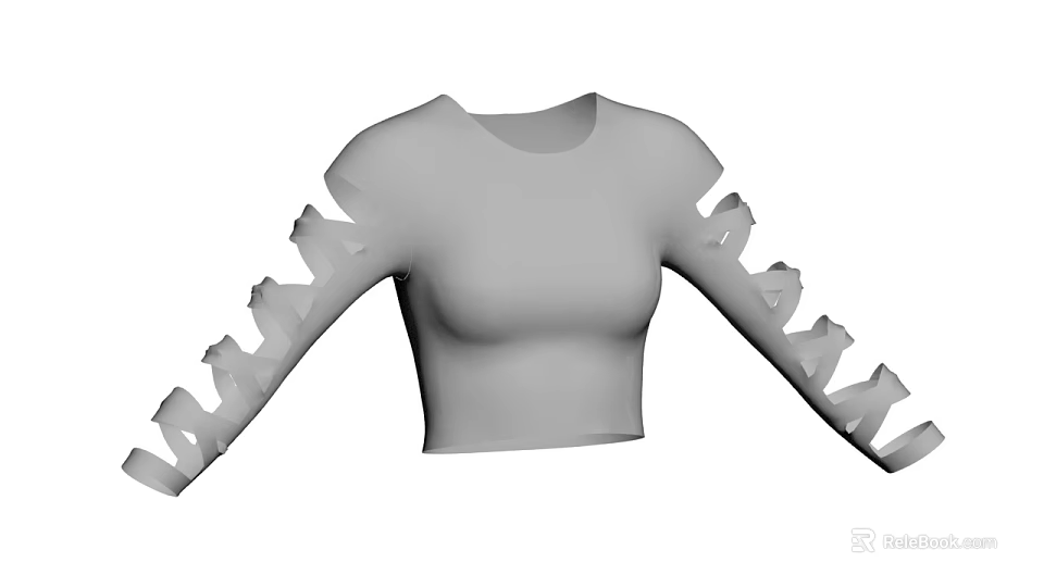 Trendy Cropped Top With Round Neck And Distressed Sleeves For Casual Wear 3d model 