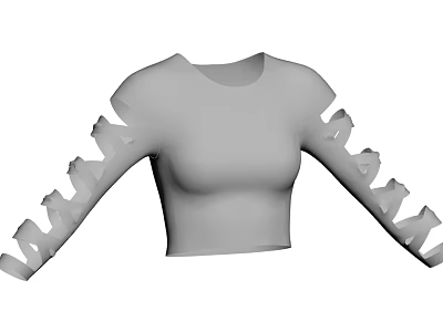 Trendy Cropped Top With Round Neck And Distressed Sleeves For Casual Wear 3d model