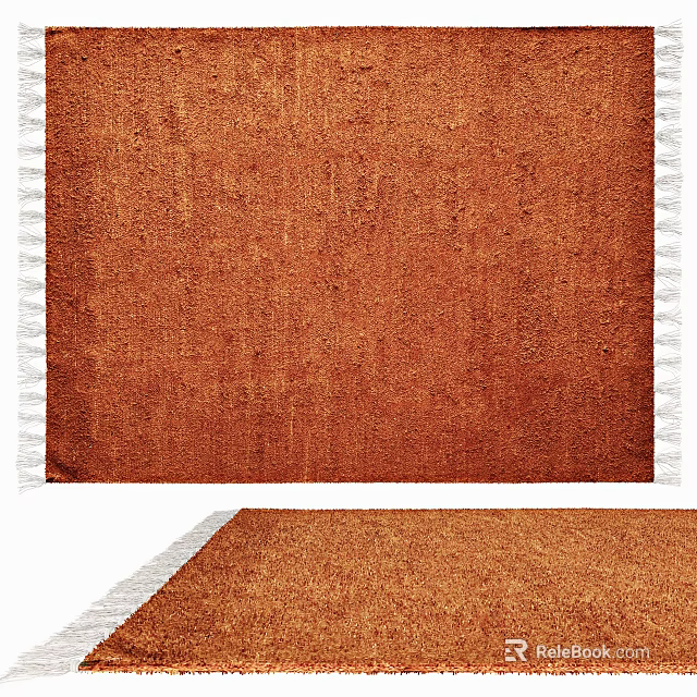 Square rug with textured woven surface and fringe edges in warm orange brown color 3d model 