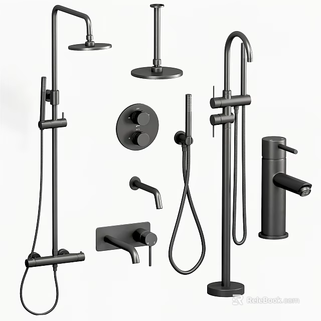 Modern Black Shower System With Rain Head Handheld Sprayer Control Panel And Faucet 3d model