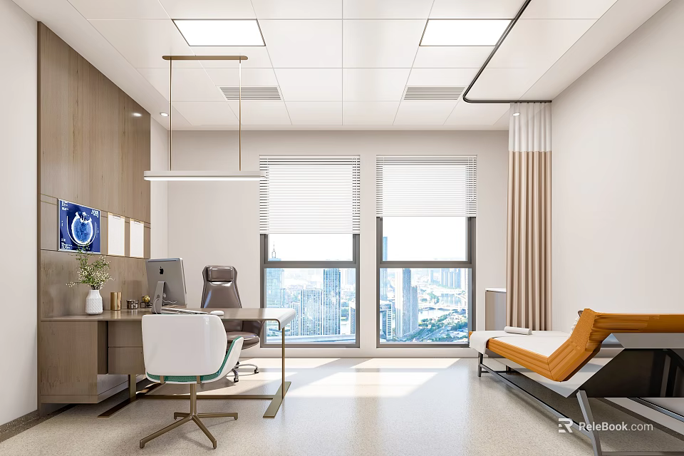 Spacious Modern Hospital Outpatient Clinic With Examination Room Waiting Lounge And Medical Equipment 3d model 