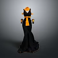 Elegant Black Evening Dress With Orange Sash And Matching Gloves For Formal Events