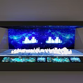 Commercial Display Equipment Featuring Blue Starry Sky Background White City Models And Underneath Screens