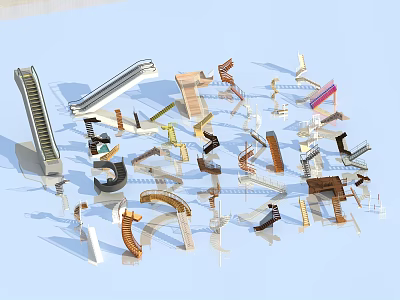 Various Staircase Designs Featuring Modern Styles And Different Materials Collection 3d model