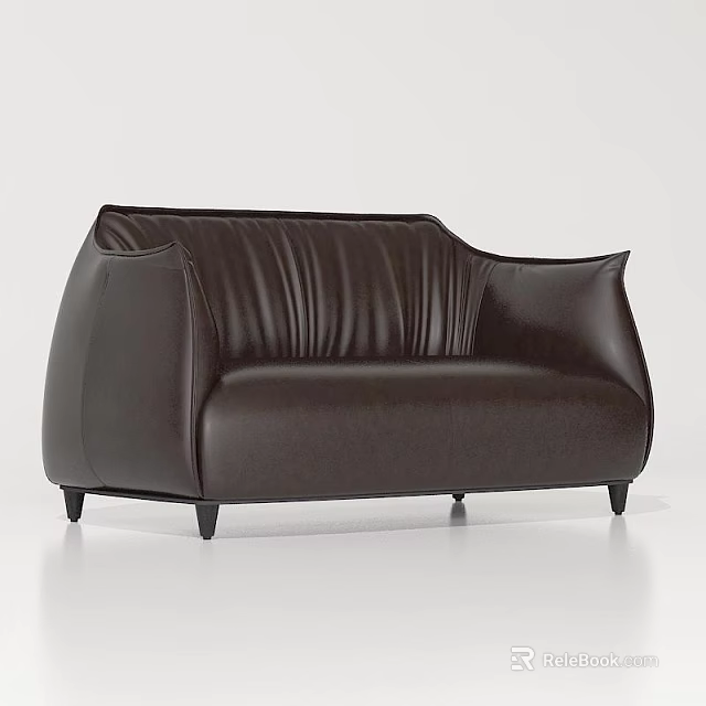 Brown Leather Two Seater Sofa With Modern Design And Sleek Black Slim Legs 3d model 