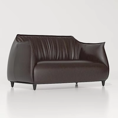 Brown Leather Two Seater Sofa With Modern Design And Sleek Black Slim Legs 3d model