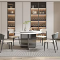 Modern Restaurant Interior Design With Round Dining Table Chairs Wine Cabinet And Green Plants
