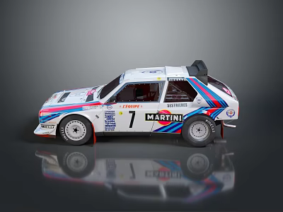 White Martini Racing Car Model With Number 7 And Red Blue Stripes 3d model