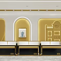 Elegant Jewelry Store Interior Design With Gold Ceiling Decorative Pillars And Display Counters