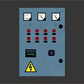 Blue Control Panel With Gauges Red Buttons Digital Display And Warning Sign 3d model