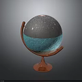 Transparent Globe Model With Blue Liquid Interior And Red Metal Stand