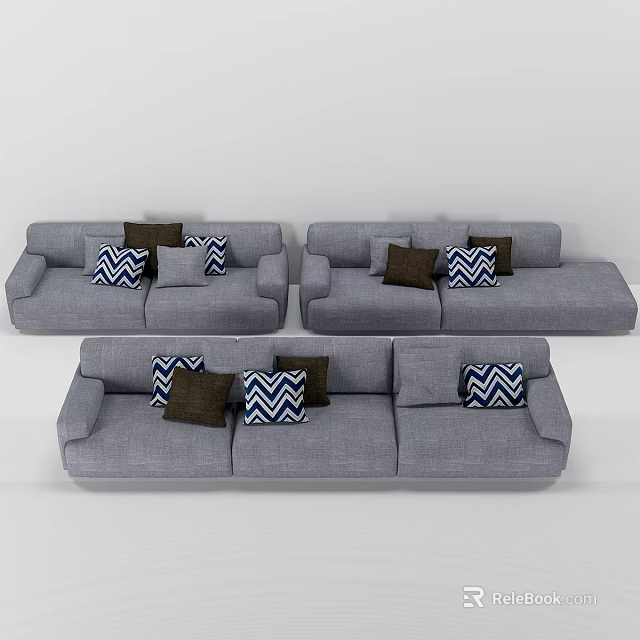 Modern Gray Sectional Sofa With Brown And Chevron Pattern Throw Pillows 3d model