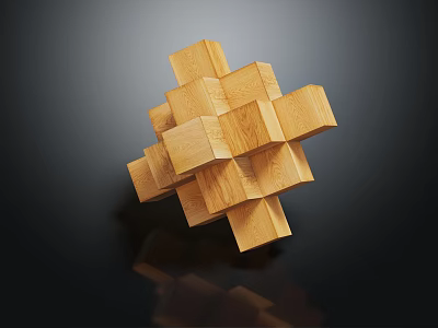 Wooden Doll Crafted From Interlocking Blocks Featuring Intricate Cubic Structure On Dark Background 3d model