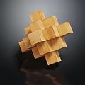Wooden Doll Crafted From Interlocking Blocks Featuring Intricate Cubic Structure On Dark Background 3d model