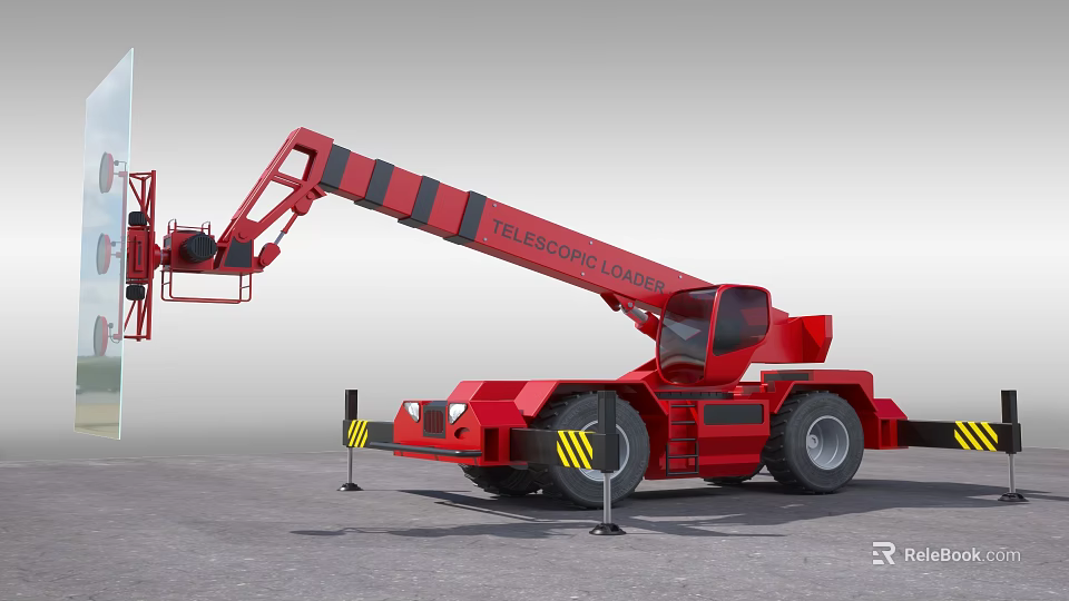 Red Industrial Mobile Crane With Striped Boom For Heavy Duty Construction Work 3d model 