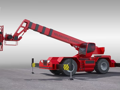 Red Industrial Mobile Crane With Striped Boom For Heavy Duty Construction Work 3d model