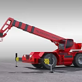 Red Industrial Mobile Crane With Striped Boom For Heavy Duty Construction Work