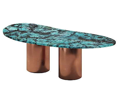 Modern Oval Accent Table With Turquoise Marble Top And Copper Columns 3d model