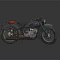 Vintage Blue Motorcycle With Red Storage Box Classic Engine And Leather Seat Design