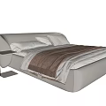 Modern Double Bed With White Leather Frame Pillows Blanket And Nightstand 3d model