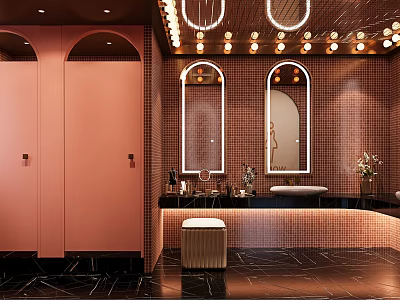 Other Bathroom With Pink Tiles Arched Mirrors And Modern Lighting 3d model