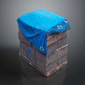 Stacked Household Items With Blue Cover And Packaged Design For Storage