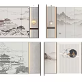 Chinese Style Feature Wall with Traditional Mountain Landscape and Pavilion Design