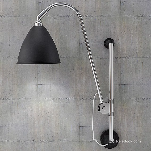 Modern Wall Light With Black Lampshade Silver Metal Arm And Concrete Wall Background 3d model 