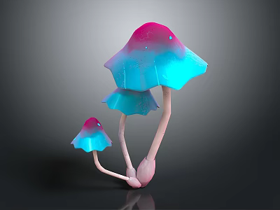 Fantasy Scene Components with Glowing Mushrooms Pink to Blue Gradient and White Stems 3d model