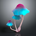 Fantasy Scene Components with Glowing Mushrooms Pink to Blue Gradient and White Stems