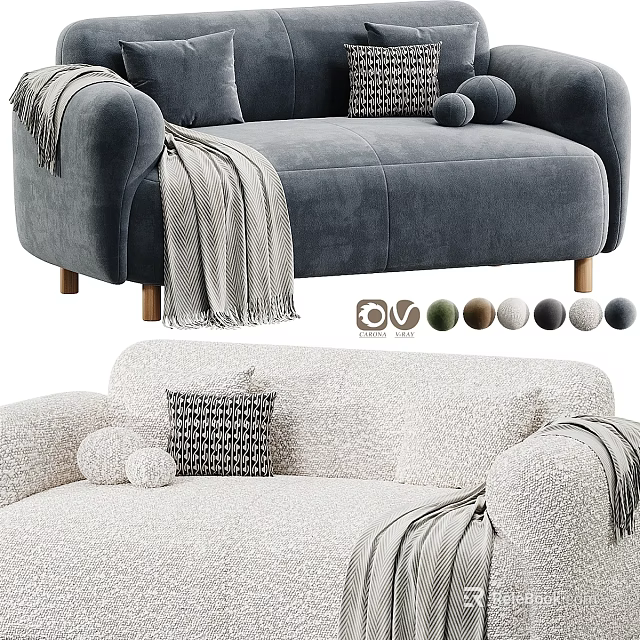 Plush Double Sofa With Decorative Pillows Throw Blanket And Color Options 3d model 