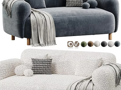 Plush Double Sofa With Decorative Pillows Throw Blanket And Color Options 3d model