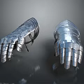 Pair of Medieval Armor Gloves Silver Metal Construction With Ornate Finger Design And Shiny Finish